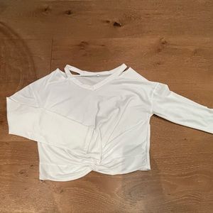 White long sleeve shirt with off the shoulder